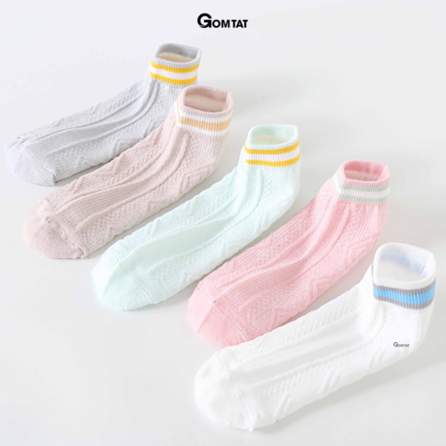 Set 5 đôi vớ cổ thấp nữ GOMTAT họa tiết vân nổi, chất liệu cotton hút ẩm thoáng khí khử mùi hôi -CB091