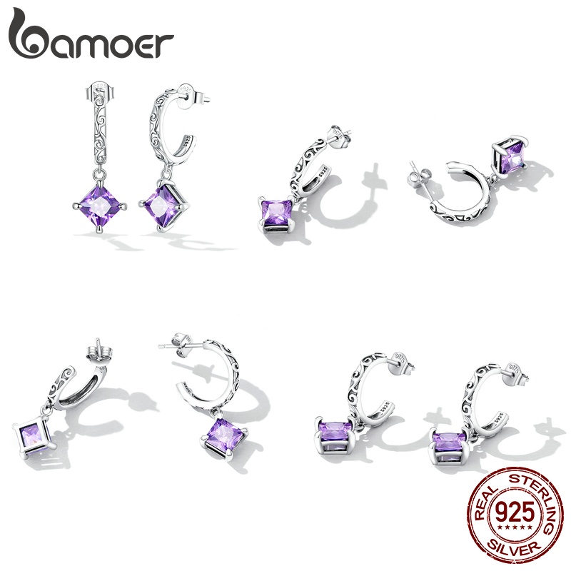 BAMOER 1 Cặp Bông Tai Bạc 925 Đính Đá Zircon Tự Nhiên Thời Trang Cho Nữ