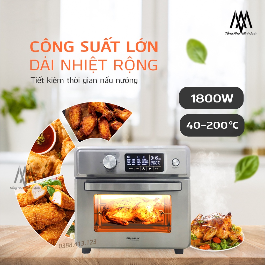 Nồi chiên không dầu Sharp 23L - Lò nướng đối lưu 23 lít - 6 thanh nhiệt - Bếp chiên không khí