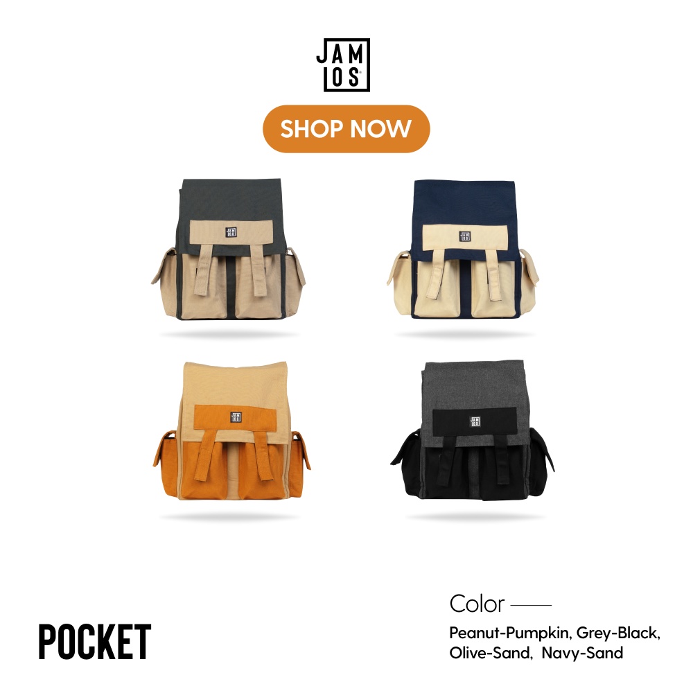 Jamlos Pocket Backpack - Balo thời trang nhiều ngăn vải canvas đi học, đi làm, du lịch