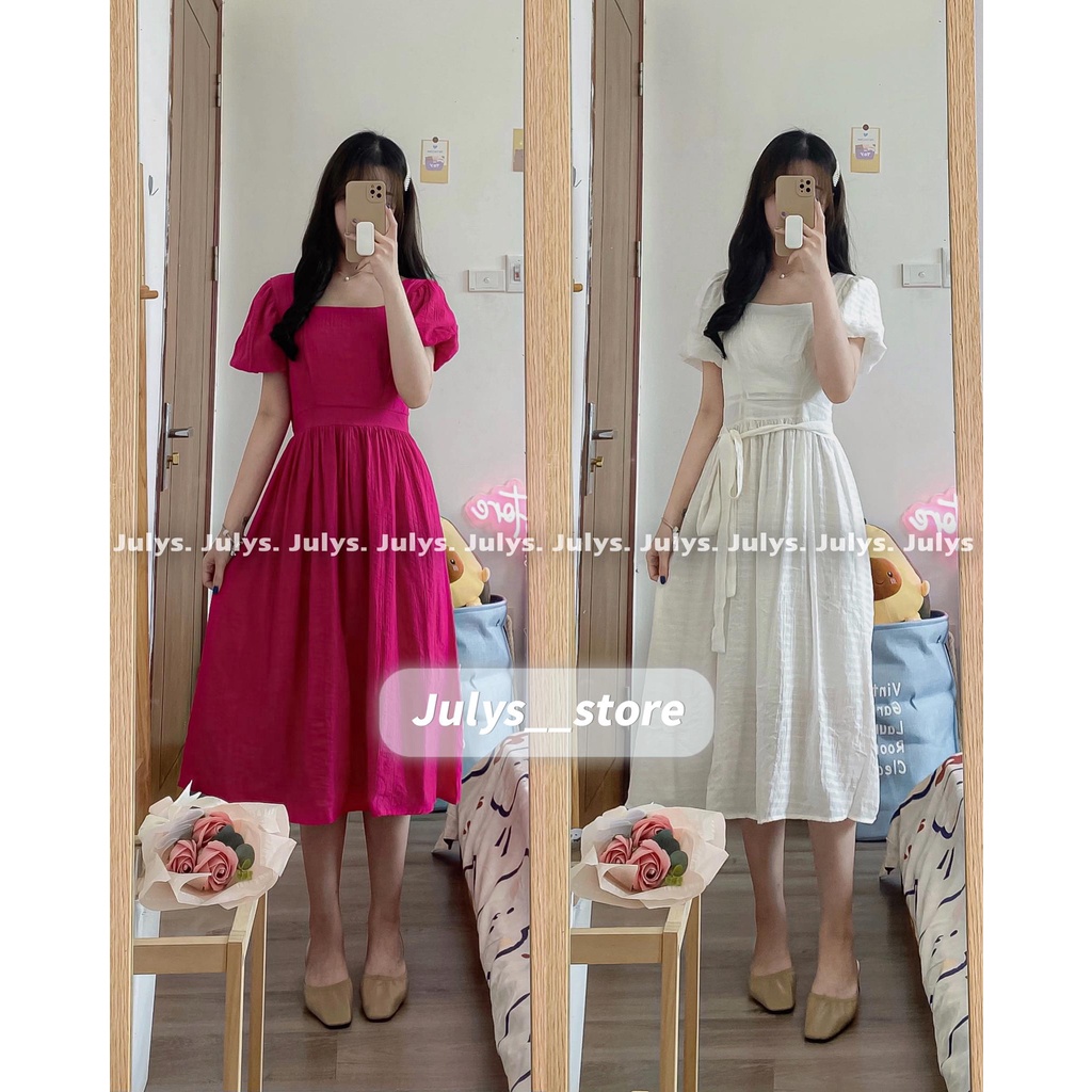 Đầm babydoll đũi cổ vuông đủ màu Julys (ảnh thật kèm video)