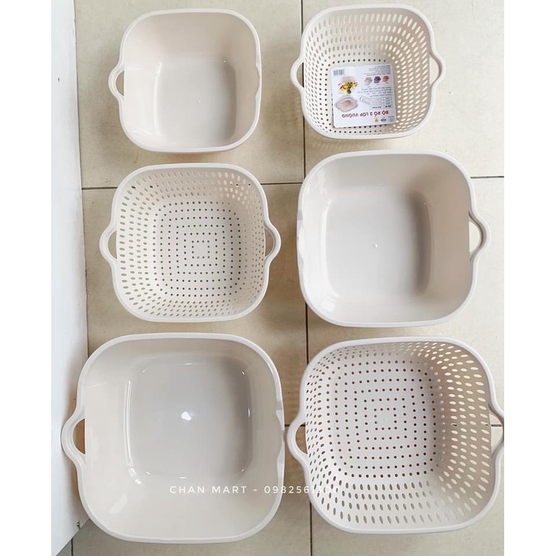 Rổ nhựa chữ nhật kèm chậu 6 món cao cấp