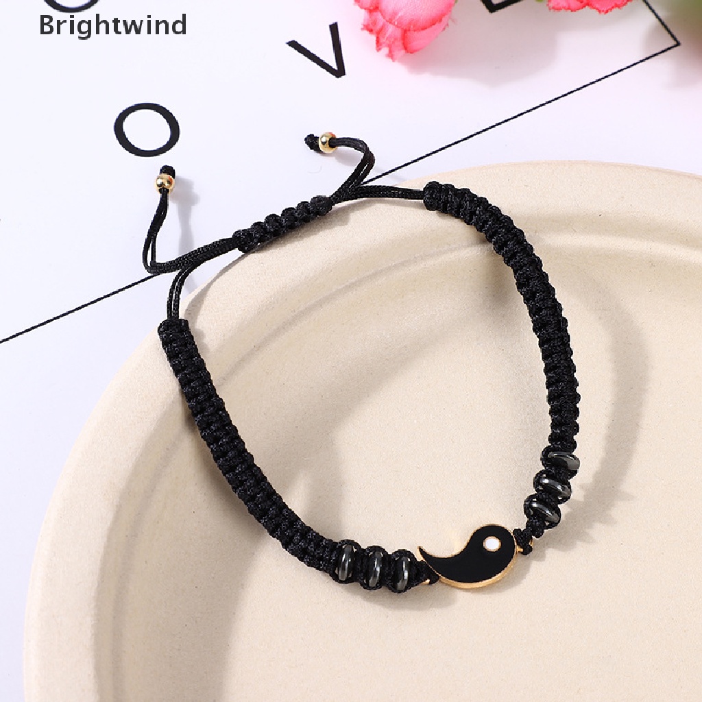 [Brightwind] Couple Bracelet Hematite Leather Cord Braid Chain Bracelet Tai Chi Alloy Pendant Hot Sell