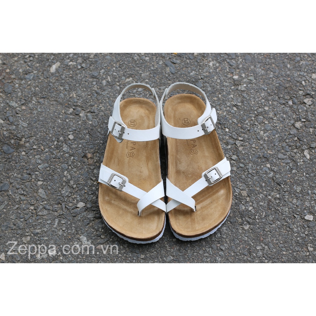 ZEPPA chính hãng - Da PU - Sandal xỏ ngón chéo màu trắng MS: STPU2  - Sandal đế trấu nữ