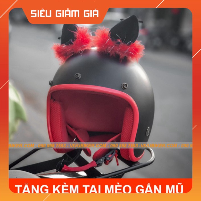KHO SG-  COMBO mũ bảo hiểm 3/4 NTMAX màu đen nhám lót đỏ kèm tai mèo gắn nón bảo hiểm FungFing - Tai thỏ, tai mèo chính