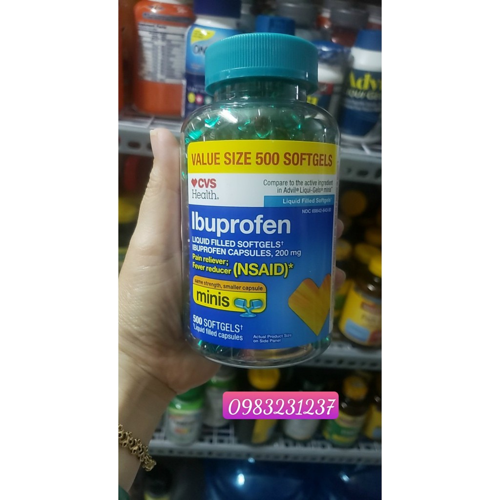Ibuprofen 200 mg 500 viên hàng mỹ viên gel HSD 7-22