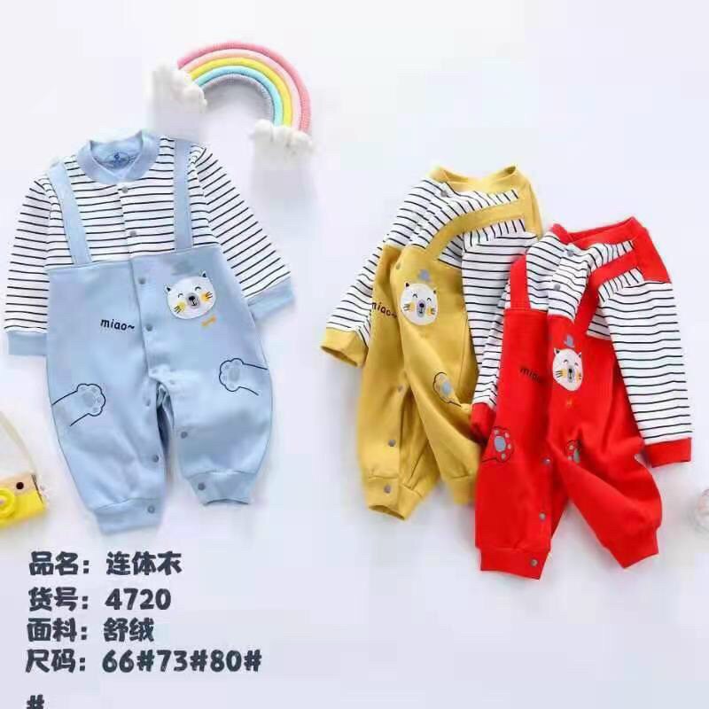 Áo Liền Quần, Body Liền Thân Cúc Bấm, Cotton Dài Tay Cho Bé 5-15KG