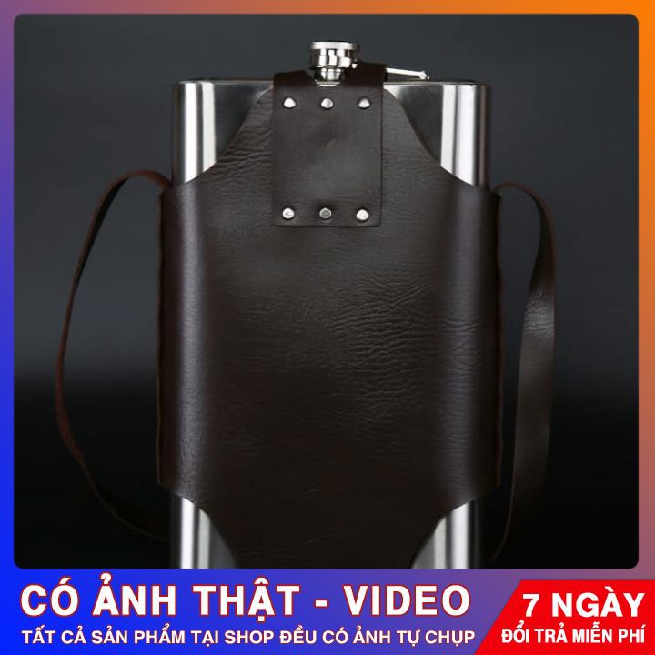 Bình đựng rượu ⭐️ BỀN ĐẸP ⭐️Bình đựng nước inox CCCP 2 lít, dày 0.6 mm không han rỉ, có dây deo và ốp da - Tặng kèm phễu