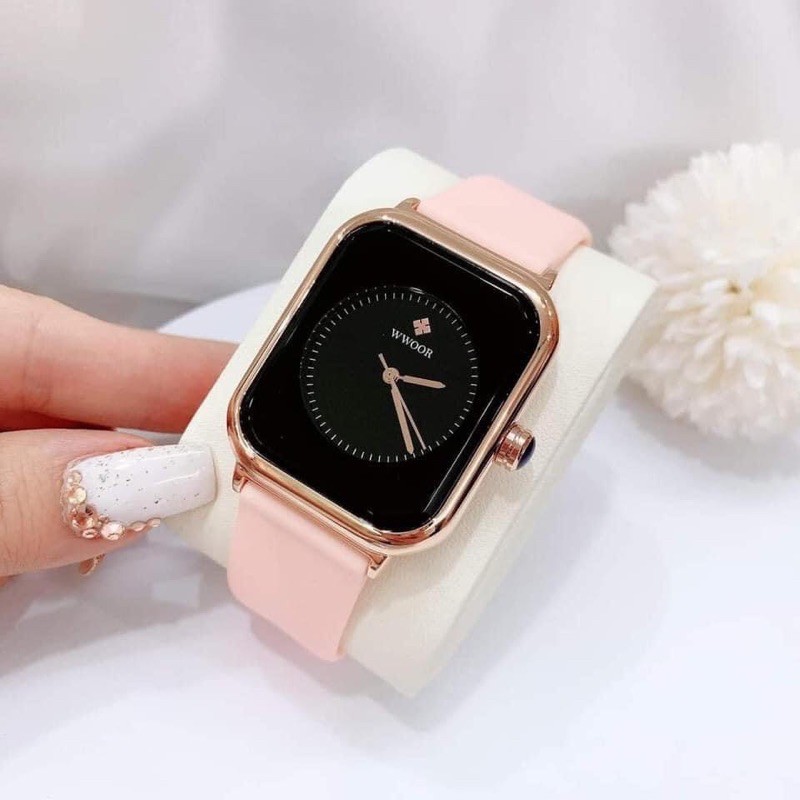 Đồng hồ nữ WWOOR unisex phiên bản Apple watch (tặng kèm dây silicon hồng)