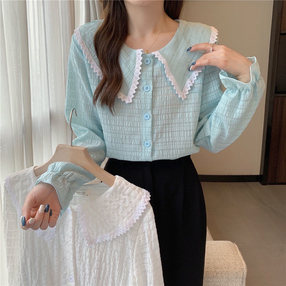 Áo Sơ Mi Tay Dài Phồng Cổ Búp Bê Thời Trang Cho Nữ