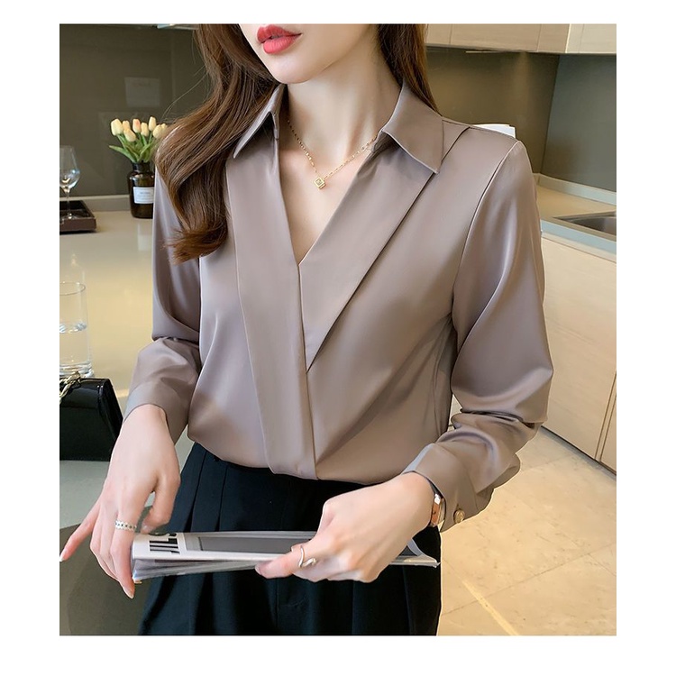 Áo Sơ Mi Nữ Tay Dài Cổ Chữ V Thời Trang Quyến Rũ