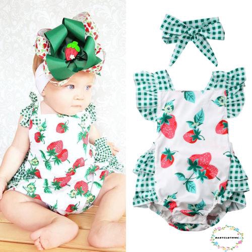 Set 2 Món Đồ Liền Thân Và Băng Đô Hình Quả Dâu Dễ Thương Cho Bé Gái