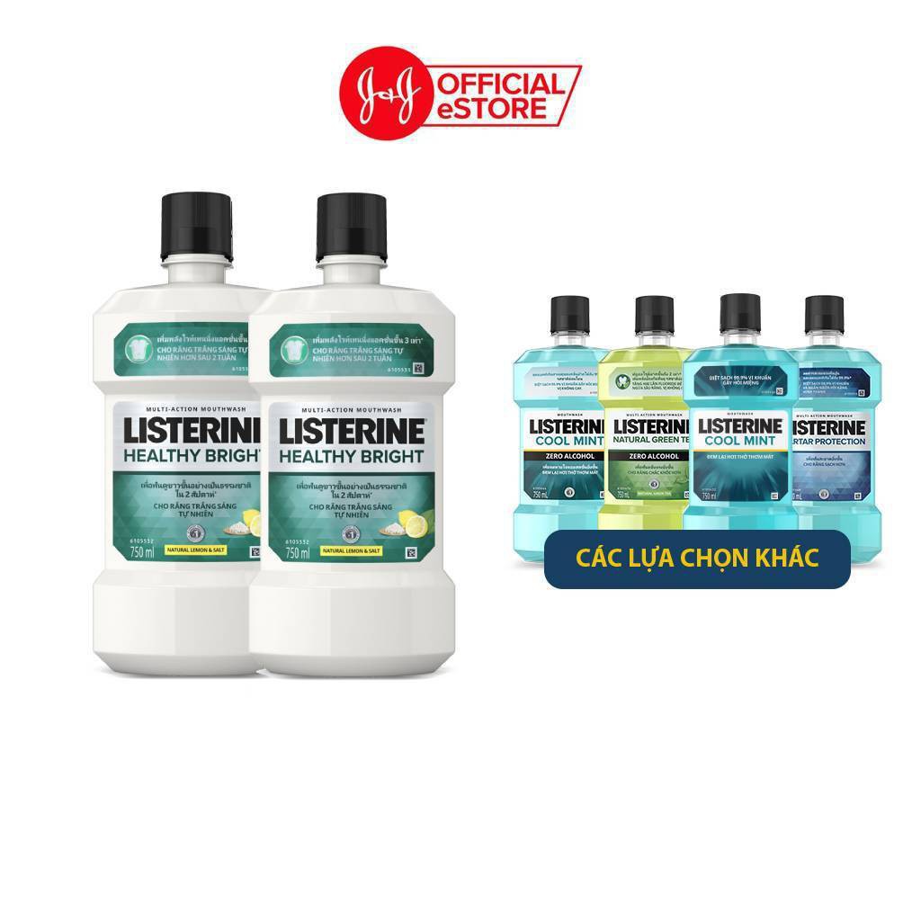 Chăm sóc răng miệng Nước súc miệng làm trắng răng LISTERINE HEALTHY BRIGHT 750ml x 2 - 540017258