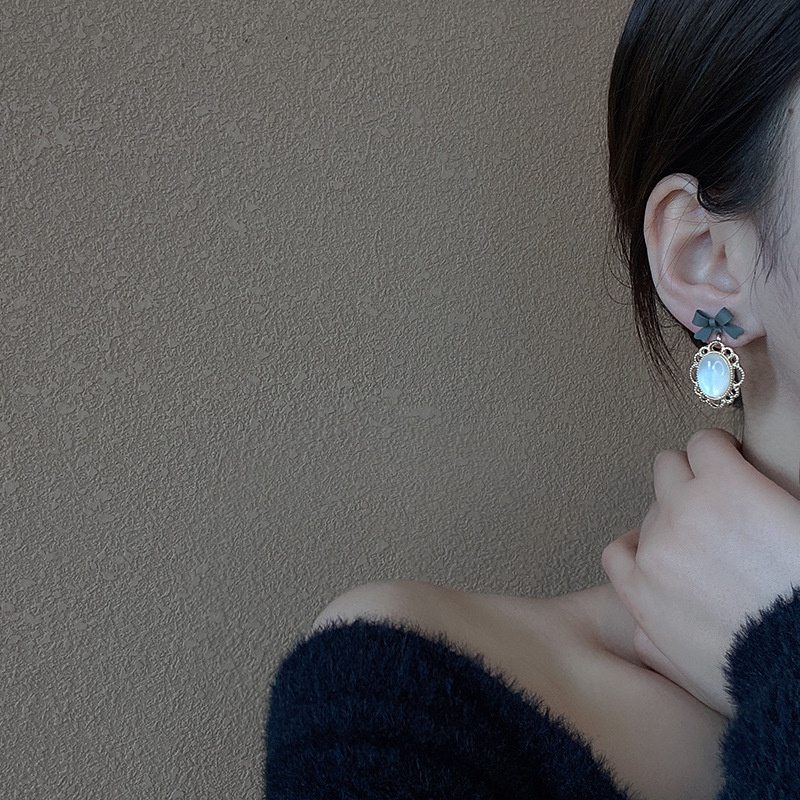 Bông Tai Đính Đá Opal Hình Nơ Phong Cách Hàn Quốc Mới 2021