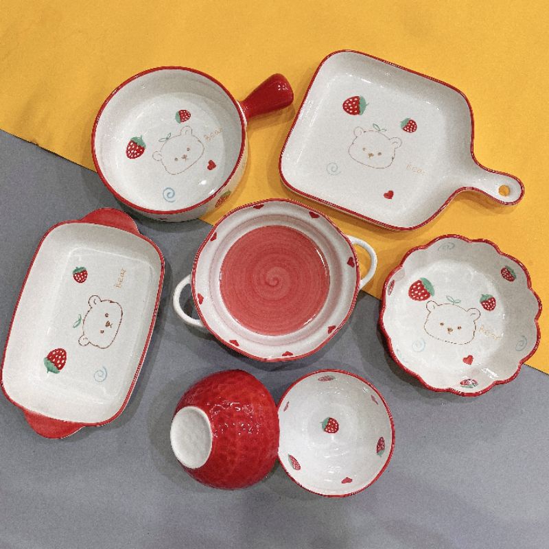 🍓Set bát đĩa dâu, gấu 🐻có tách lẻ