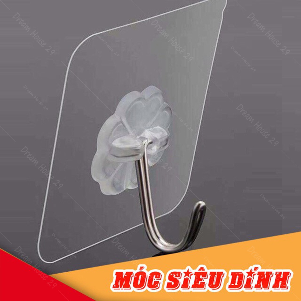 Móc dán tường trong suốt siêu dính chịu lực 10kg kích thước 6x6 cm
