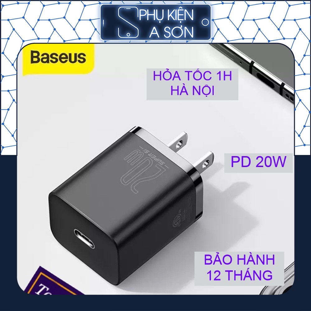 Củ sạc nhanh iP - PD 20W Baseus - Cổng Type C - Sạc đầy 50% pin sau 30 phút - Chính hãng - Bảo hành 12 tháng