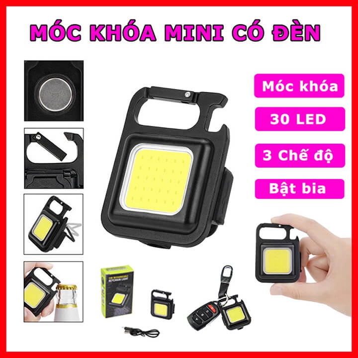 Móc khóa đèn led COB đa năng siêu sáng có thể sạc lại cổng Type-C, chống nước, mở nắp chai bia tiện dụng