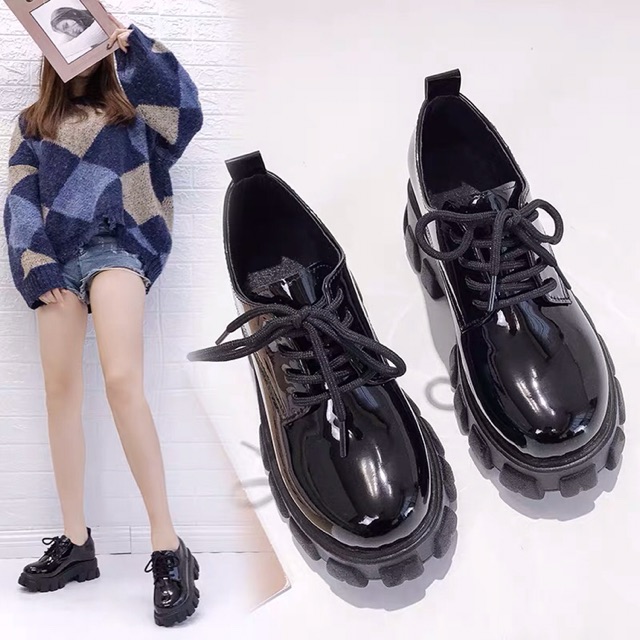 (Sẵn) Giày oxford nữ đế cao da Pu bóng dáng Ulzzang hàn quốc độn đế - 3 ảnh thật cuối (G1)