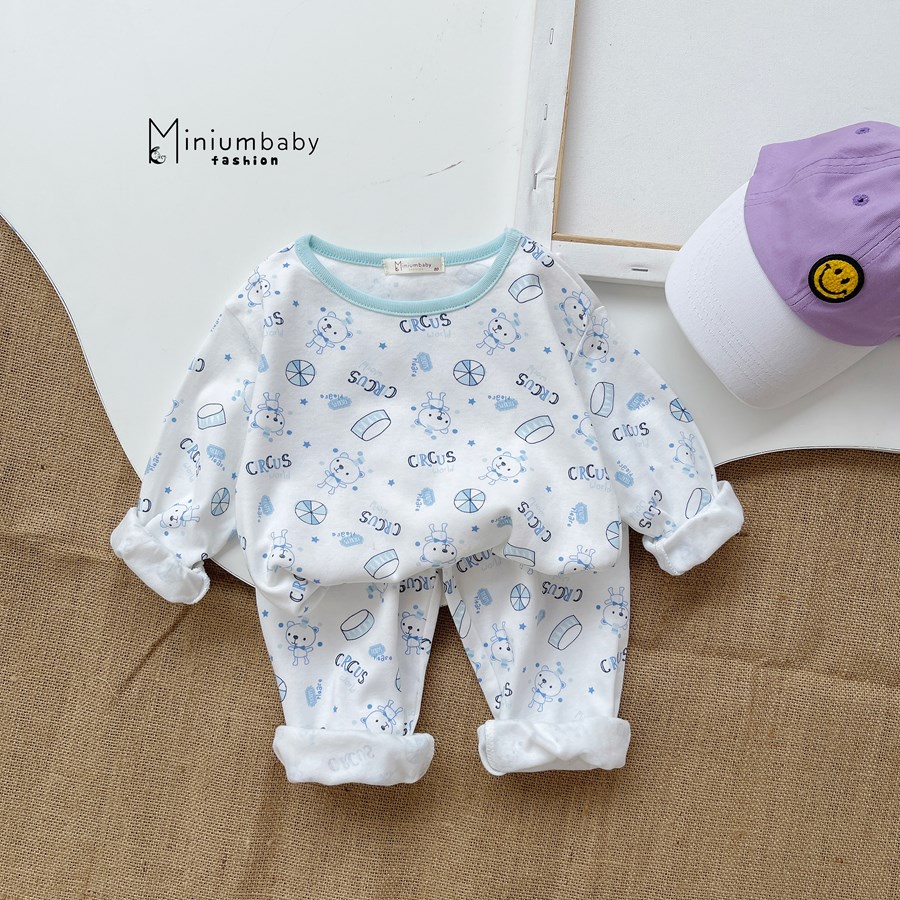 Bộ đồ dài tay quần dài thu đông động vật cho bé trai/ gái chất liệu 100% cotton, quần áo trẻ em MiniumBaby-SB1282