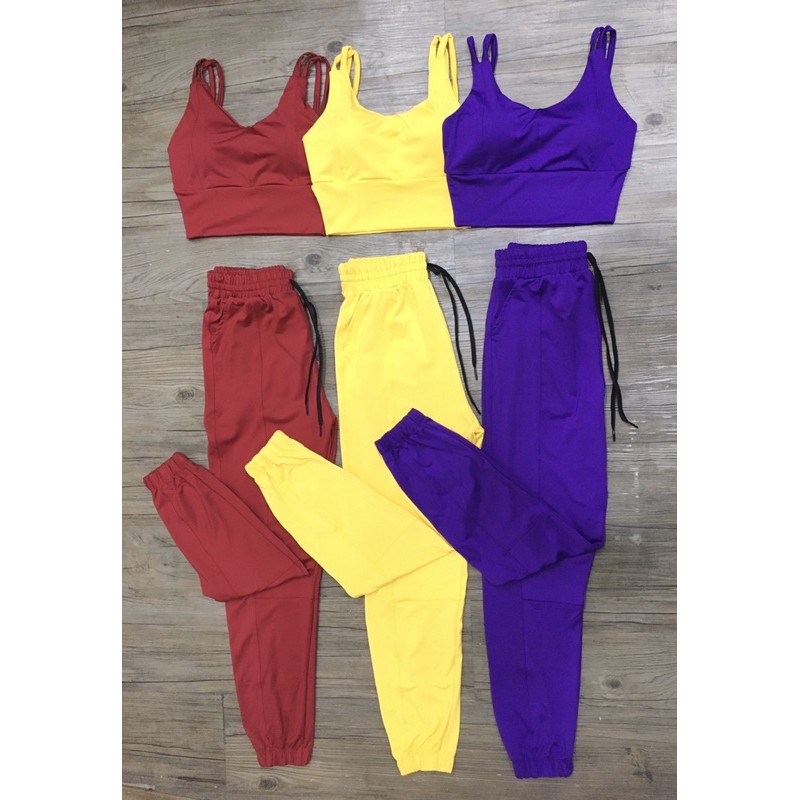 Set Bộ Tập Gym YoGa Nữ- Áo Dây Croptop Phối Quần Jogger Cực Chất