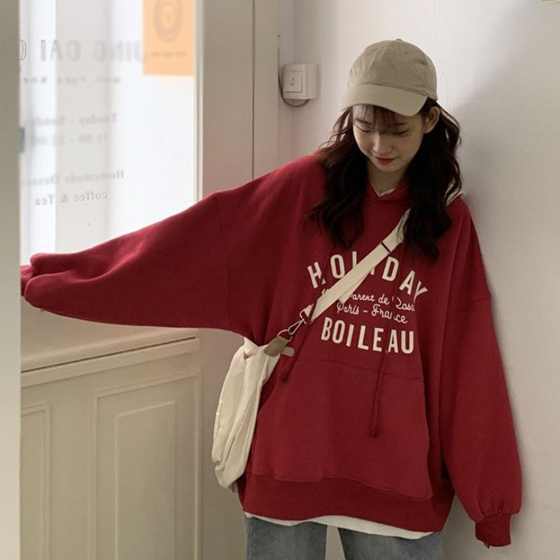 Áo hoodie có nón dây rút in chữ thời trang nữ tính