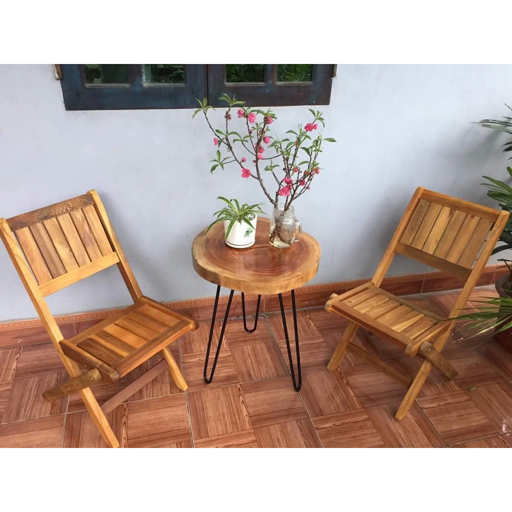 Rẻ Vô Địch Bàn quán cafe gỗ xà cừ| Bàn trà Decor ban công gỗ xà cừ - Chân hairpin cao 60 - 72cm Tổng