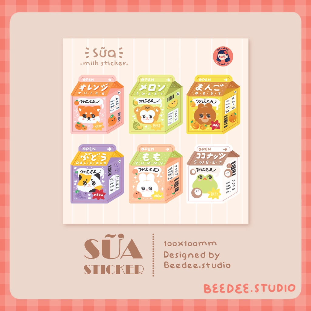 Tấm sticker SỮA 6 màu sắc | hàng độc quyền Beedee.studio |
