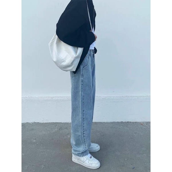 Bagyy jean trơn ống rộng unisex nam nữ