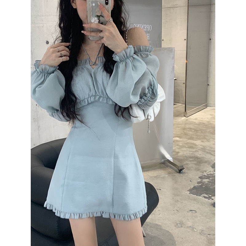 Đầm trễ vai tay phồng phong cách Pháp thời trang mùa thu xinh xắn dễ thương cho nữ