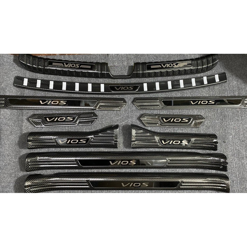 Trọn bộ ốp bậc cửa, bậc cốp Vios 2019-2021 mẫu Vân cacbon