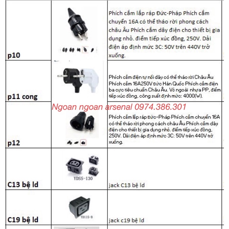 Rắc nguồn đực cái rời đấu dây các loại: P10, P11, P12, C13, C14, C19, C20 hàng nhập khẩu