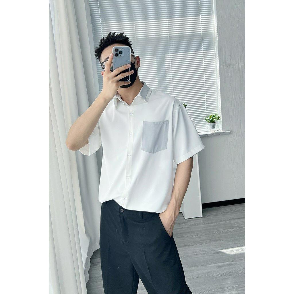Áo sơ mi nam Virgo ngắn tay chất lụa chéo form rộng style trẻ trung năng động