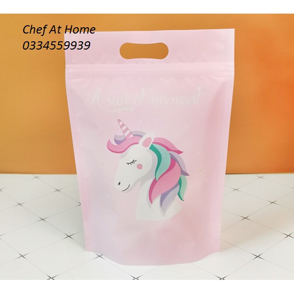 Túi zip hình Unicorn hồng đựng bánh/kẹo 10c