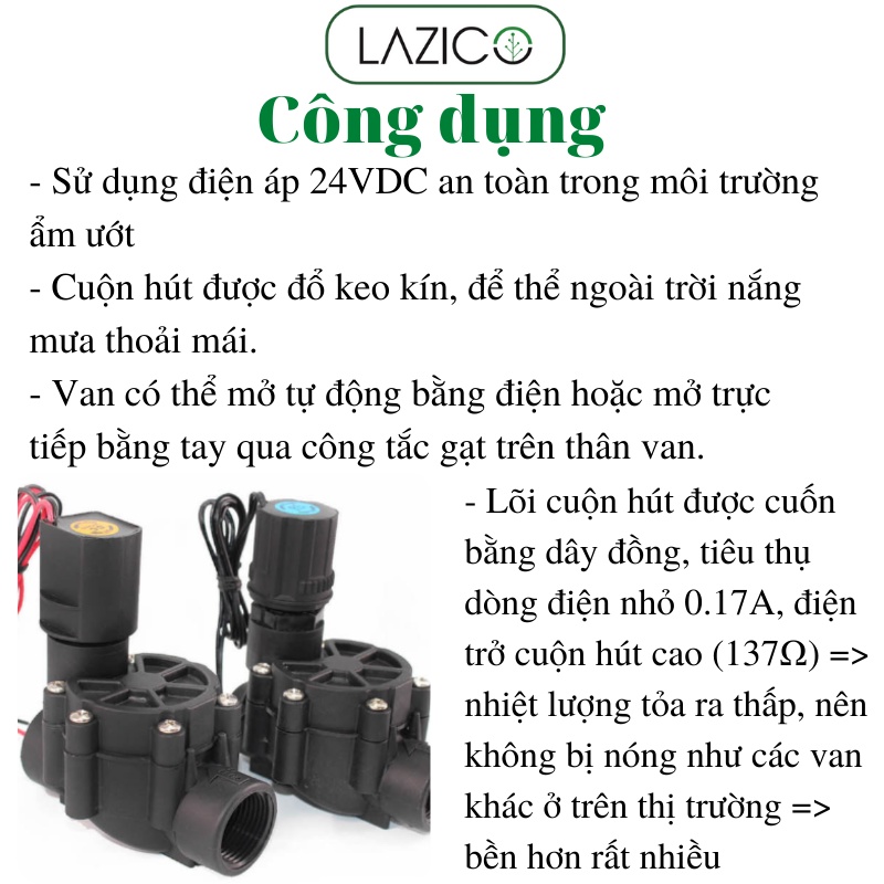 Van điện từ phi 27 24vdc, van điện từ ngoài trời phi 27 LAZICO VT27