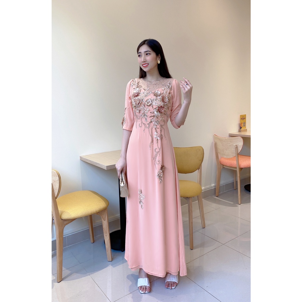 đầm dạ hội dự tiệc nữ cao cấp , thiết kế cao cấp 2 lớp sang trọng phối hoa