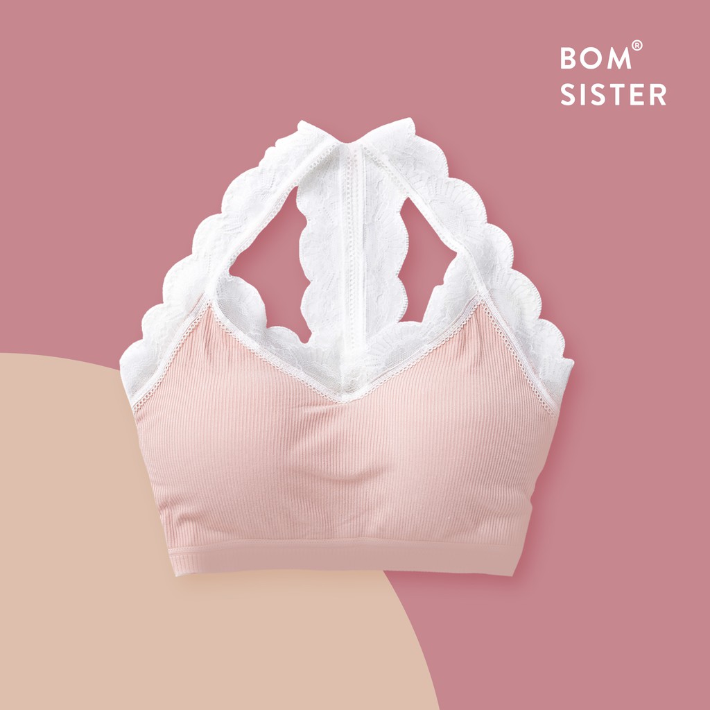 Áo lót thể thao mút mỏng viền ren dây vai ren BOM SISTER BR214