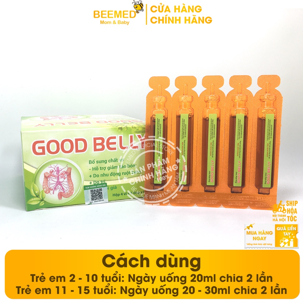 Siro giảm táo bón, nhuận tràng từ thảo dược Good Belly và chất xơ Inulin Hộp 20 ống uống cho trẻ em và người lớn