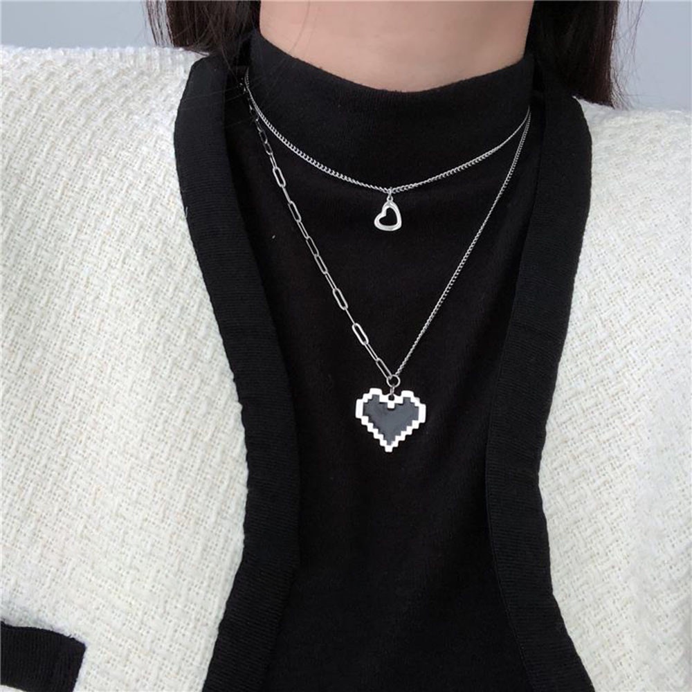 Set 2 vòng cổ mặt hình trái tim màu đen phong cách hiphop thời trang cho nam nữ Yanqueens Trang sứ Quà tặng