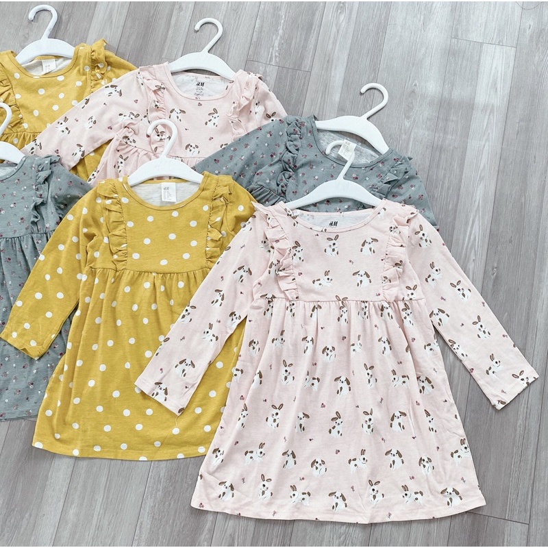 Váy HM dài tay, váy cánh tiên chất cotton cho bé 6m-4 tuổi