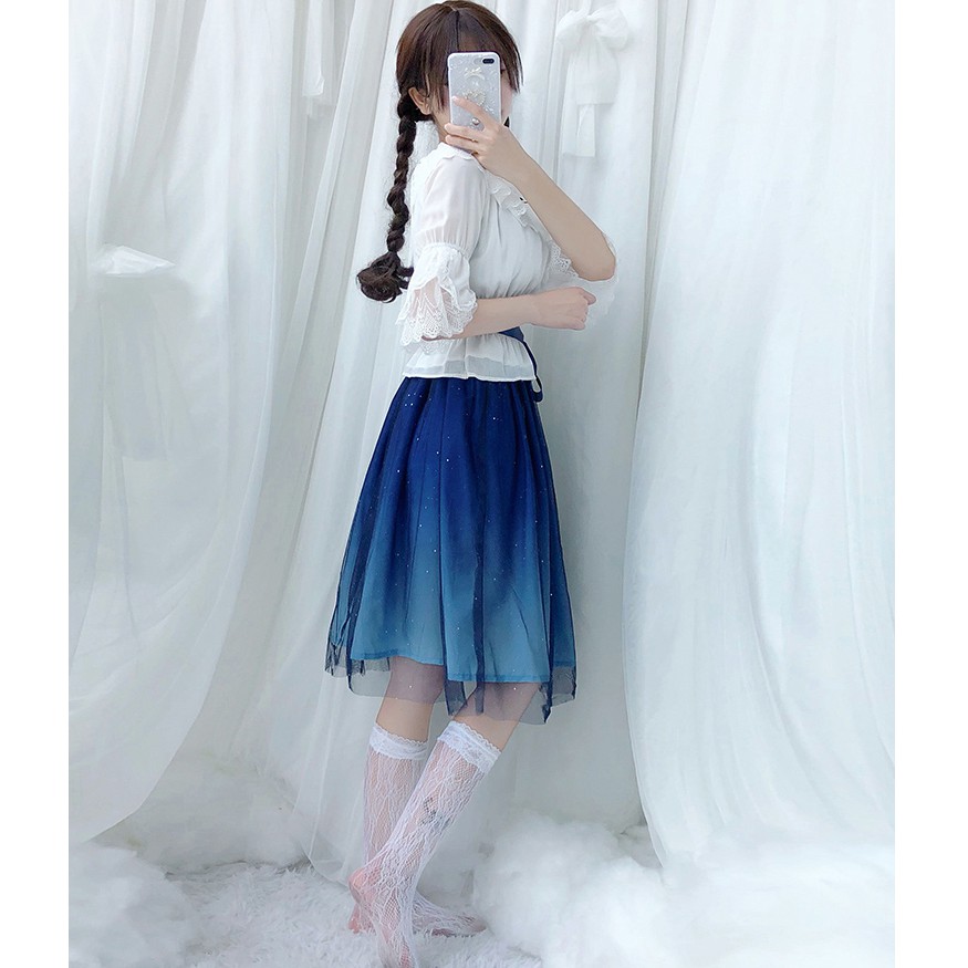 Đầm dài dáng chữ A họa tiết trời sao phong cách Lolita đáng yêu cho nữ