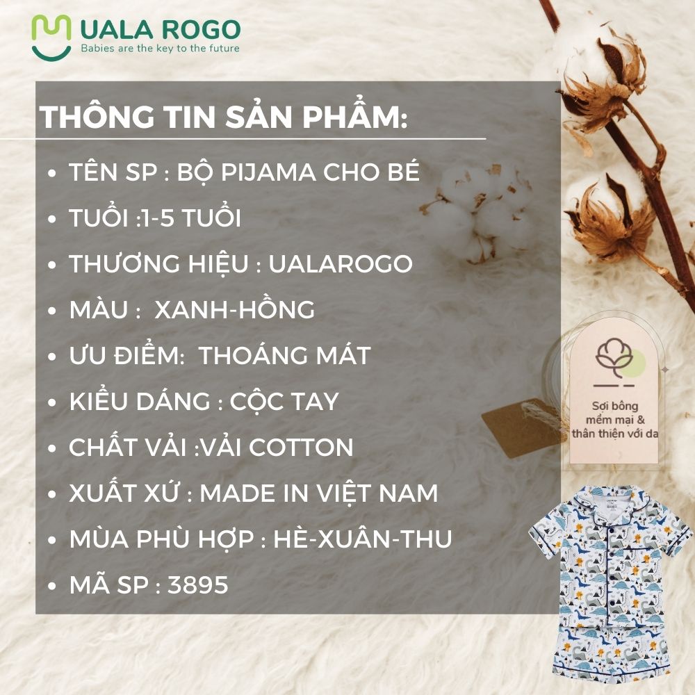 Bộ Pijama cho bé Uala rogo 1-5 tuổi cộc tay cotton thấm hút tốt thoáng mát 3895