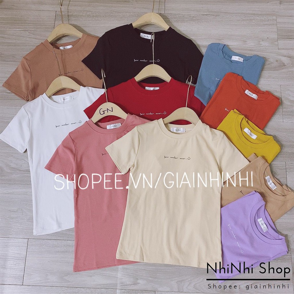 Áo thun cổ tròn dáng ôm xin xin 1 dòng chữ, Áo phông dáng basic XX8131 - NhiNhi Shop
