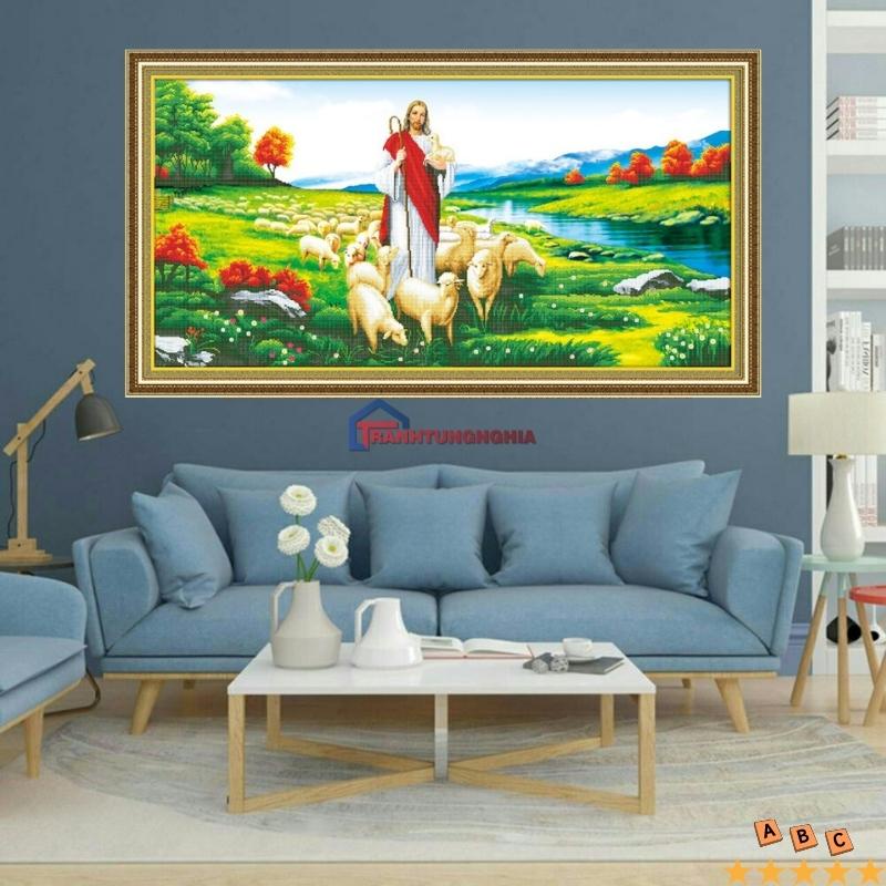 Tranh đính đá, tranh thêu chữ thập chúa chăn chiên