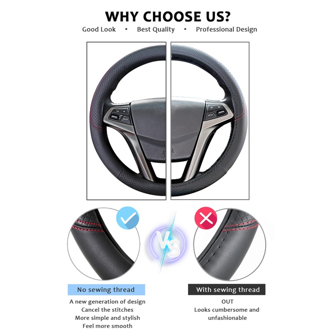 Bao Da Bọc Vô Lăng Xe Hơi Hyundai Solaris Accent Veloster I30 I20 I10 Kona Auto 38cm