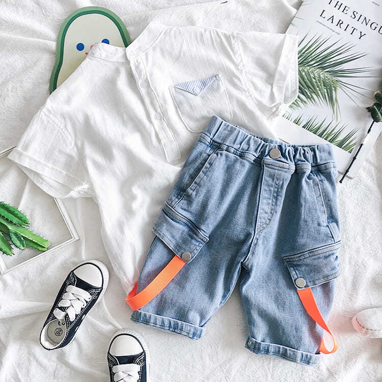 Quần short denim ống rộng thời trang mùa hè năng động cho bé trai