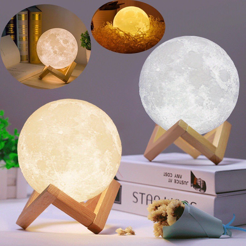 Đèn LED Để Bàn Hình Mặt Trăng 3D Chạy Bằng Pin Dùng Trang Trí