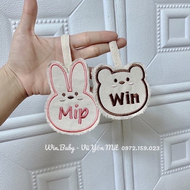 Name tag hình gấu thỏ thêu tên cực xinh