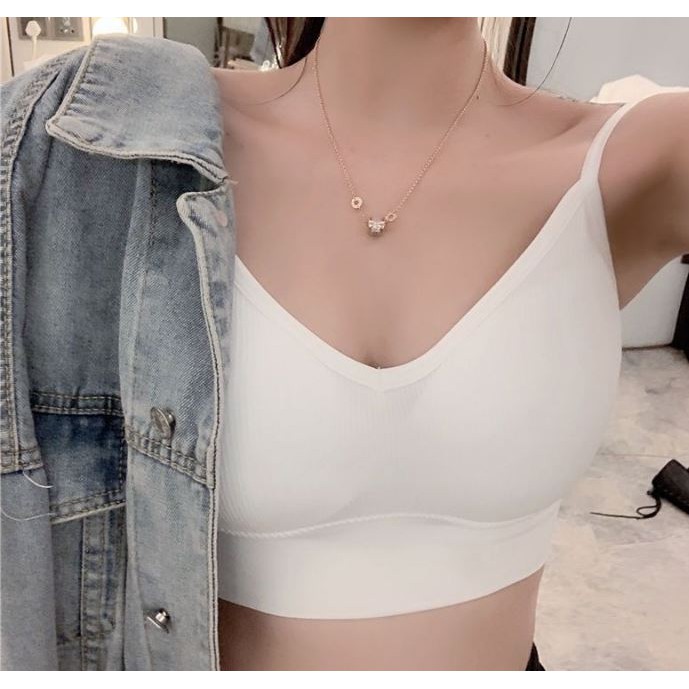 [RẺ VÔ ĐỊCH] Áo bra nữ len tăm dây chéo thể thao nâng ngực - Áo bralette coton mềm không gọng mút mỏng YLY12