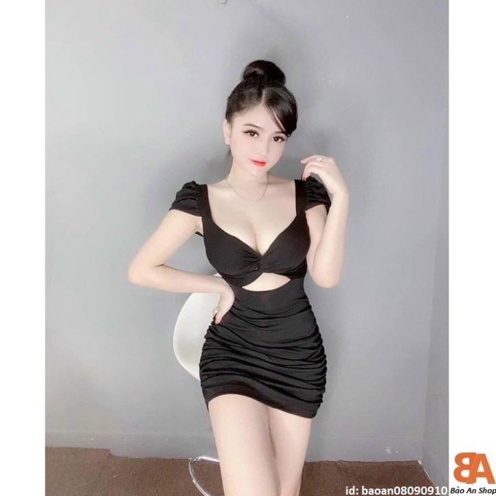 DIVA Đầm ôm body nữ kiểu hở xoắn ngực chất vải thun Borip